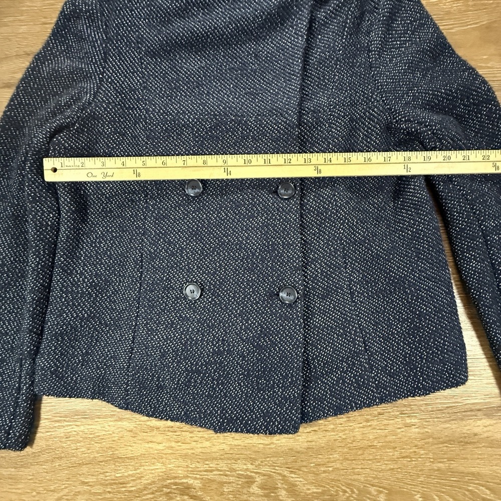 LOFT Womens L Textured Double Breasted Jacket Navy Blue Funnel Neck Career NWT - Picture 7 of 10